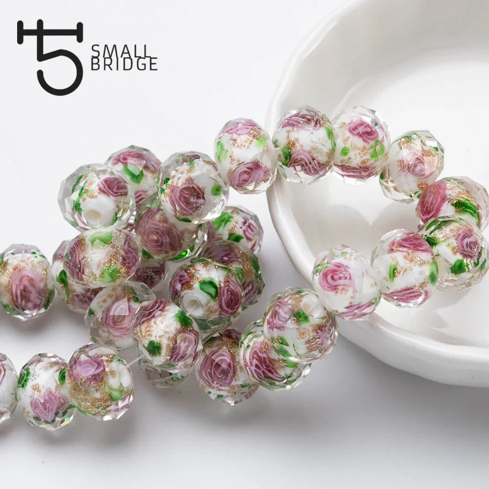 12mm Large Murano Transparent Glass Lampwork Beads for Jewelry Making Women Diy Bracelet Flower Rondelle Faceted Beads L002