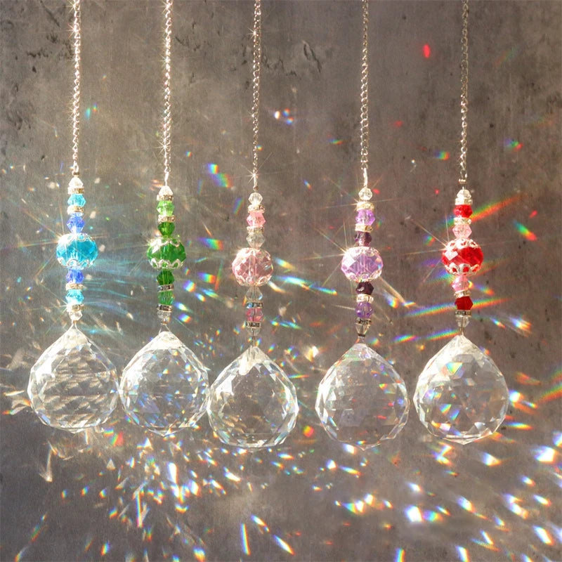 Suncatcher Crystal Chandelier Decor Stained Glass Ball Hanging Pendant Light Catcher Reflective Bead Curtain Chakras Decoration