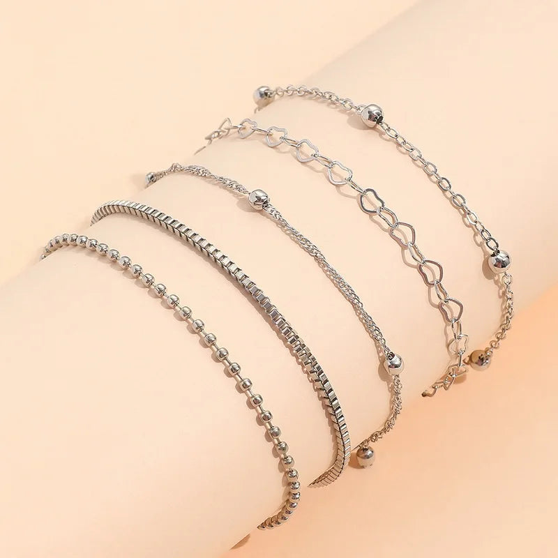 4Pcs Charm Thick Thin Link Bracelets Set For Women Gold Color Love Heart Knot Metal Chain Twist Bracelet Punk Jewelry Party Gift