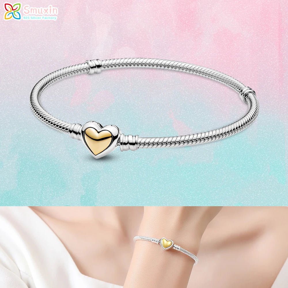 Smuxin 925 Silver Bracelets Disc Fan Crown Seashell T-Bar Multi Dreamcatcher Clasp Snake Chain Bracelets Friendship Heart Bangle