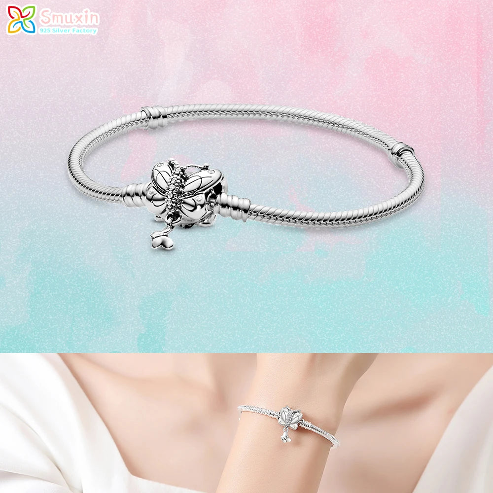 Smuxin 925 Silver Bracelets Disc Fan Crown Seashell T-Bar Multi Dreamcatcher Clasp Snake Chain Bracelets Friendship Heart Bangle