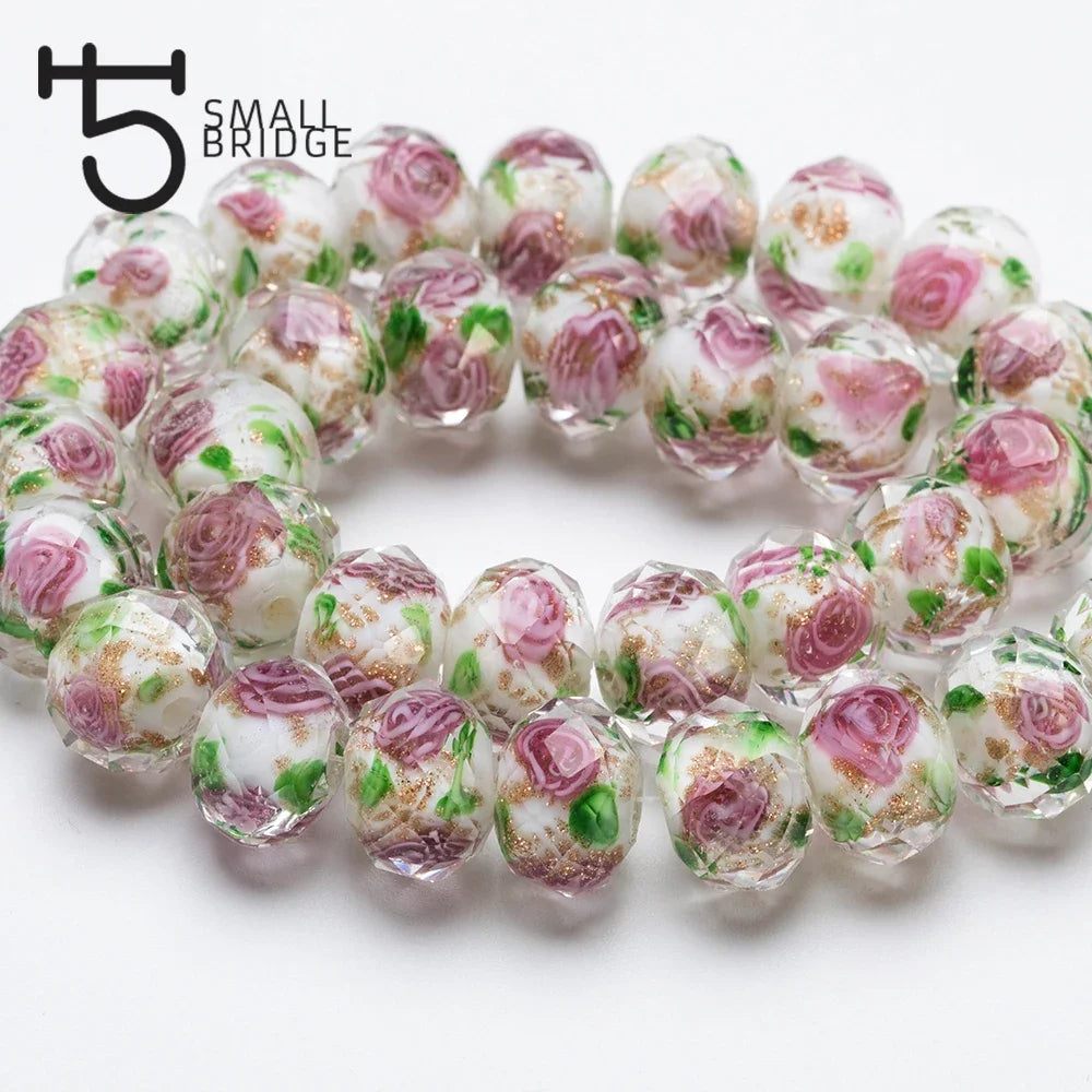 12mm Large Murano Transparent Glass Lampwork Beads for Jewelry Making Women Diy Bracelet Flower Rondelle Faceted Beads L002