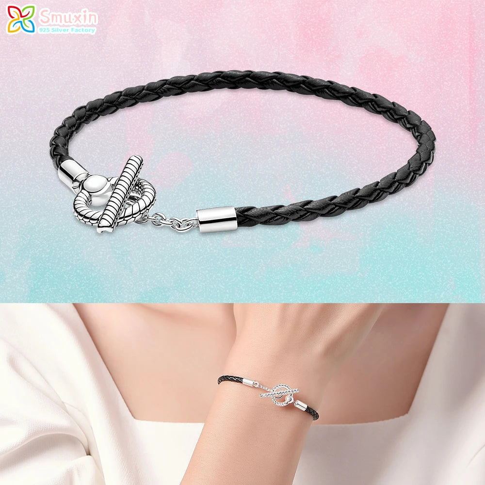 Smuxin 925 Silver Bracelets Disc Fan Crown Seashell T-Bar Multi Dreamcatcher Clasp Snake Chain Bracelets Friendship Heart Bangle