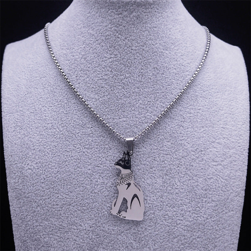 New Stainless Steel Animal Cat Ornament Necklace